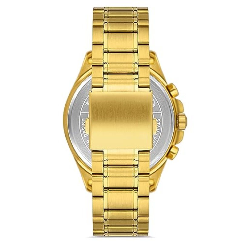 OMAX 남성용 고급 시계 - 우아함과 럭셔리 42mm 금도금 케이스 & 방수, 크로노그래프, 날짜 기능이 있는 화이트 다이얼 - 스테인레스 스틸 조절 가능한 팔찌 일본 석영 아날로그 시계