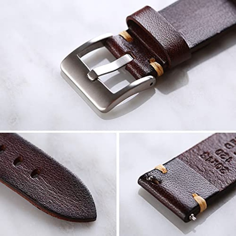 Berfine 레트로 수제 시계 밴드, 퀵 릴리스 빈티지 가죽 시계 스트랩 교체, 폭 18mm 20mm 22mm 24mm 또는 26mm 선택