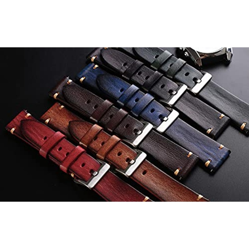 Berfine 레트로 수제 시계 밴드, 퀵 릴리스 빈티지 가죽 시계 스트랩 교체, 폭 18mm 20mm 22mm 24mm 또는 26mm 선택