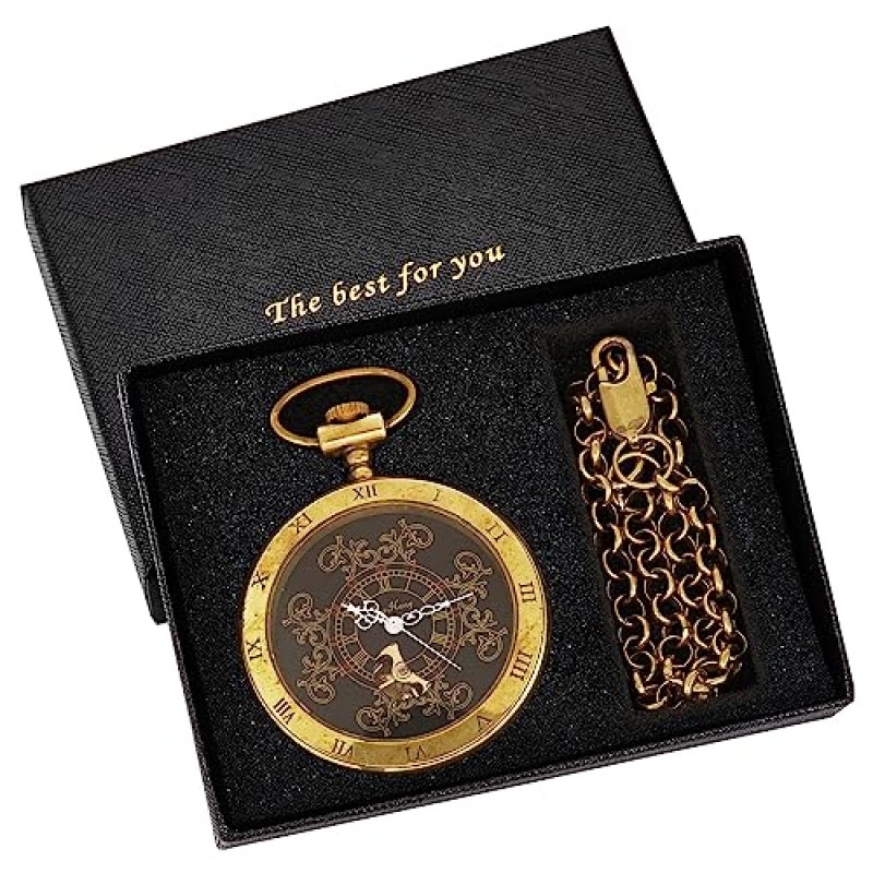 Tiong 빈티지 골드 로마 숫자 다이얼 Steampunk 기계식 주머니 시계 남자 FOB 체인 중공 해골 Steampunk 시계 시계