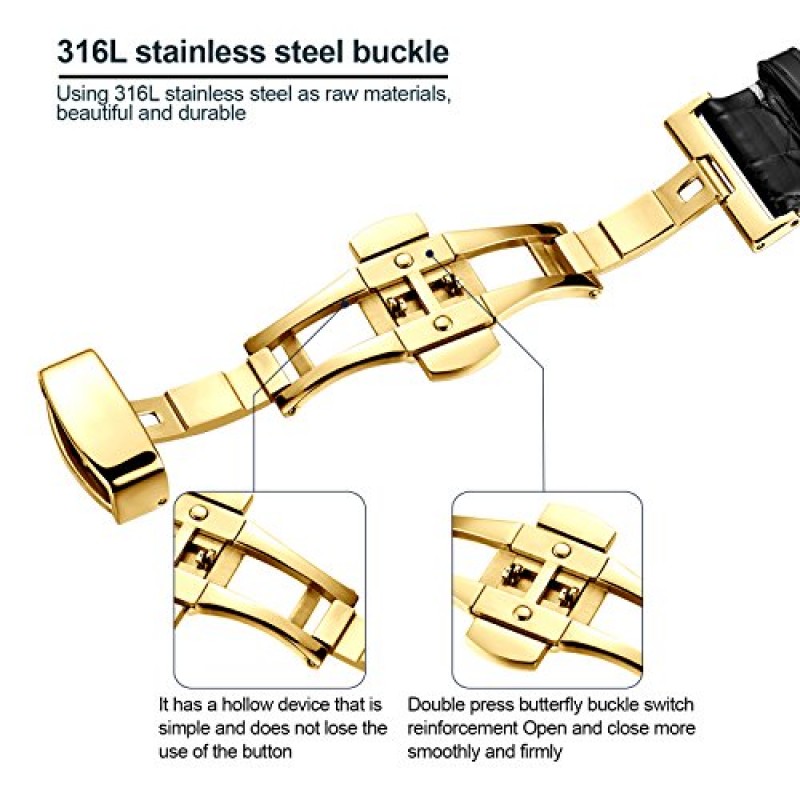 악어 가죽 시계 스트랩 배포 버클 남성용 시계 밴드 및 여성용 시계 밴드 18mm 19mm 20mm 21mm 22mm 23mm 24mm