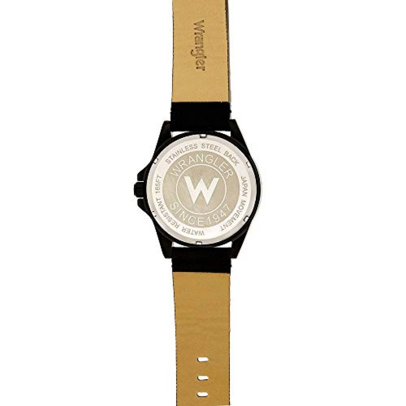 랭글러 남성용 시계, 웨스턴 컬렉션, 48mm 케이스 및 버클 버클 PU 스트랩
