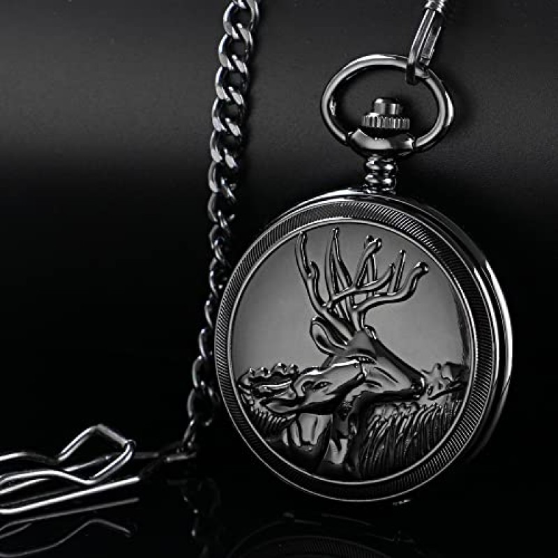 남자 기계식 클래식 디자인 손 바람 회중 시계 로마 숫자 Steampunk 체인 상자 ​​포함