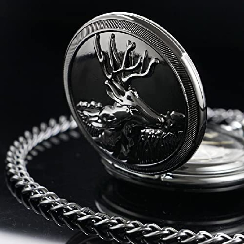 남자 기계식 클래식 디자인 손 바람 회중 시계 로마 숫자 Steampunk 체인 상자 ​​포함