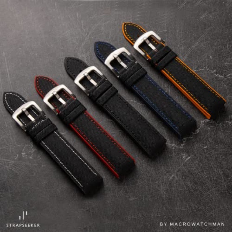 Strapseeker Luca 나일론 및 실리콘 고무 시계 스트랩 남성 및 여성을 위한 성능 하이브리드 캔버스 시계 밴드 - 품질 방수 교체 시계 밴드 - 대부분의 시계와 호환 -20mm, 22mm, 24mm
