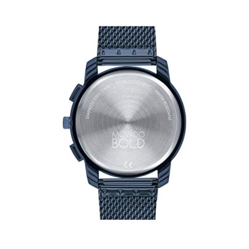 Movado 볼드 씬 남성용 스위스 쿼츠 스테인리스 스틸 및 메쉬 팔찌 캐주얼 시계, 색상: 블루(모델: 3600633)