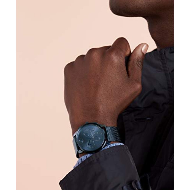 Movado 볼드 씬 남성용 스위스 쿼츠 스테인리스 스틸 및 메쉬 팔찌 캐주얼 시계, 색상: 블루(모델: 3600633)