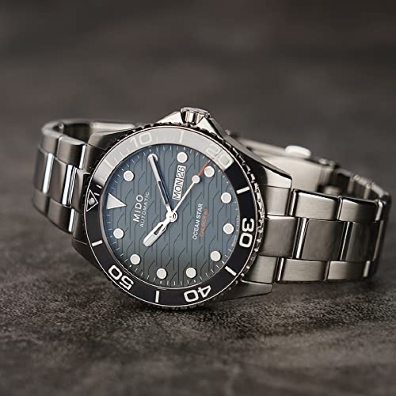 미도 Ocean Star M0424301108100 오토매틱 남성용 시계 80시간 파워 리저브, 메탈릭, L, ​​브레이슬릿