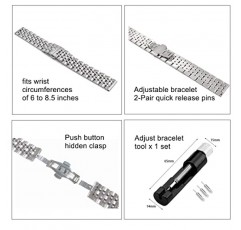 UPZOBU 20mm 22mm 시계 밴드 스테인레스 스틸 퀵 릴리스 시계 팔찌 남성용