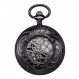 TREEWETO 빈티지 회중 시계 기계식 더블 커버 중공 케이스 해골 Steampunk 사슴 케이스 남성 여성, 블랙