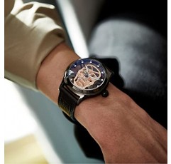 SURVAN WatchDesigner 남성용 시계 일본 쿼트 남성용 손목 시계 빛나는 해골 해골 블랙 가죽 스트랩 남성용 시계 방수