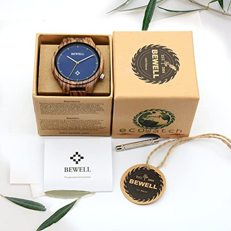 BEWELL 남성용 목재 시계 수제 아날로그 석영 목재 손목 시계