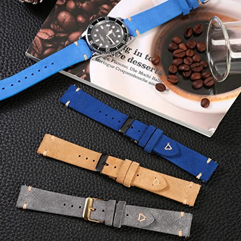 WOUKUP 퀵 릴리스 스웨이드 가죽 시계 밴드 남성용 빈티지 시계 밴드 시계 스트랩 18mm 19mm 20mm 21mm 22mm