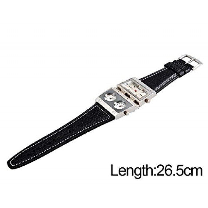ShoppeWatch 남성용 시계 대형 페이스 오버사이즈 3개 시간대 멀티 다이얼 가죽 밴드 OM-165