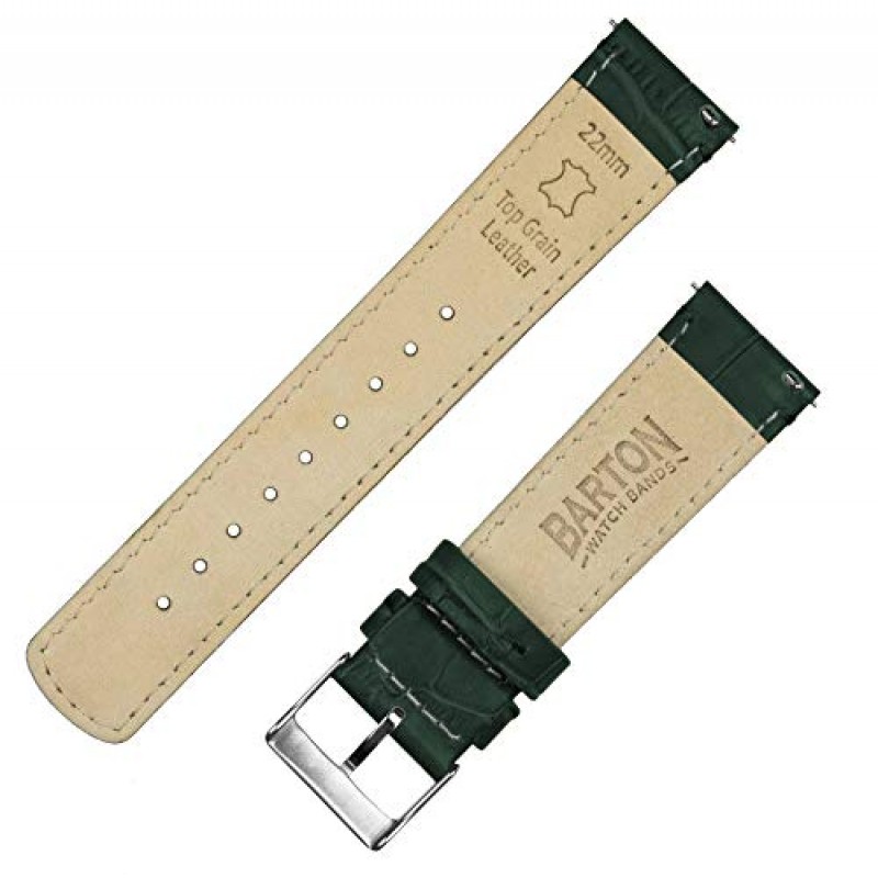 22mm 포레스트 그린 - BARTON 엘리게이터 그레인 - 퀵 릴리스 가죽 시계 밴드