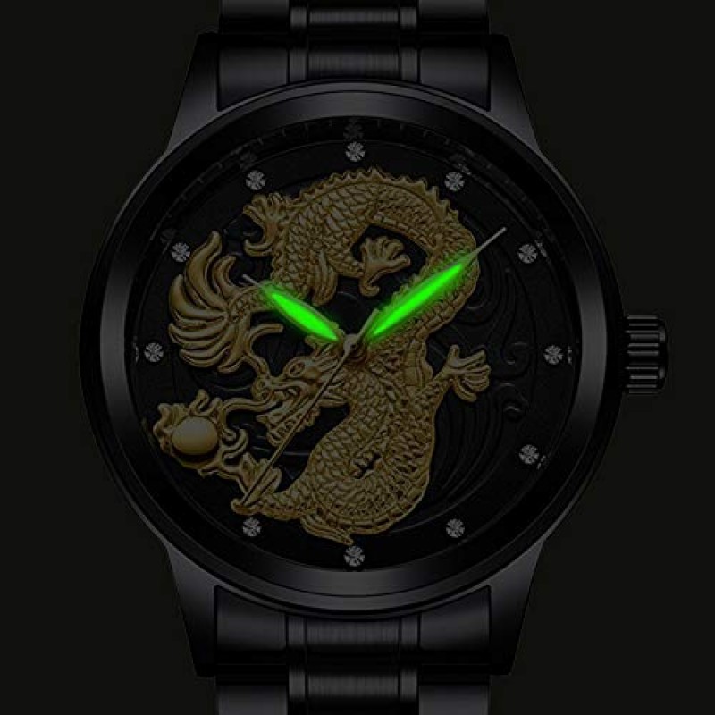 Udaney Mens Dragon Quartz 비즈니스 손목시계 스테인레스 스틸 스트랩 선물 달력과 아버지 남편 아들