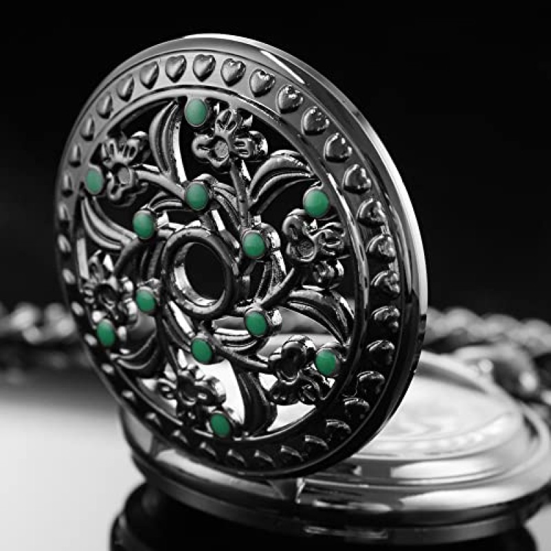 Alwesam 기계식 손 바람 회중 시계 로마 숫자 스케일 Steampunk 체인 박스 포함