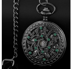 Alwesam 기계식 손 바람 회중 시계 로마 숫자 스케일 Steampunk 체인 박스 포함