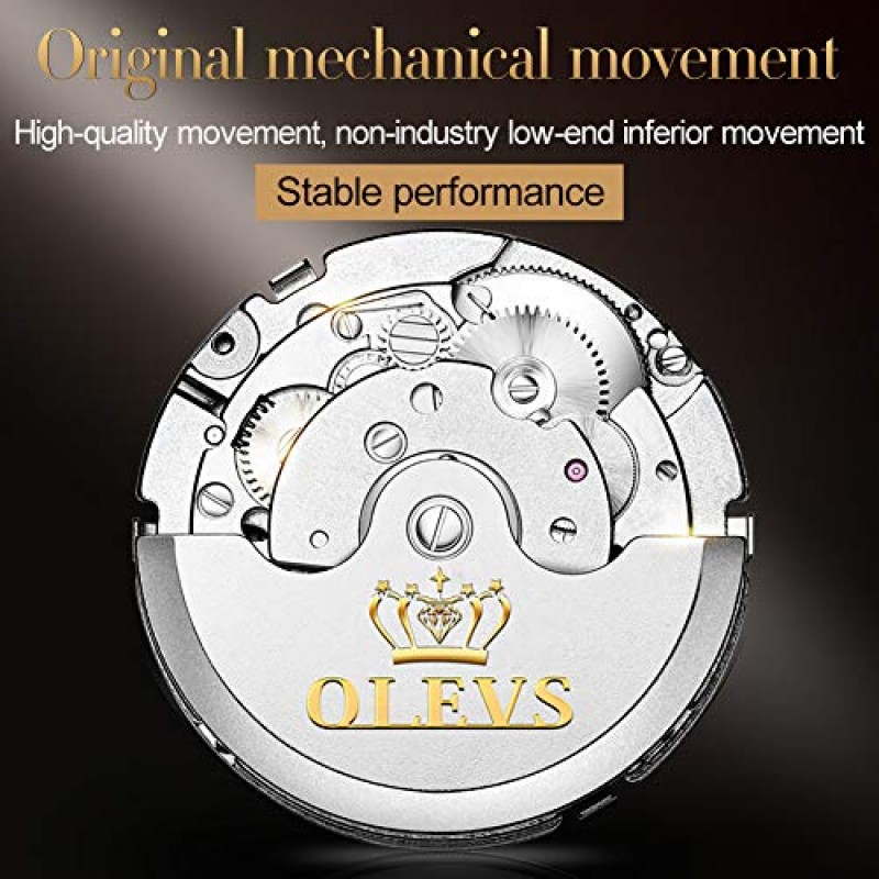 OLEVS 남성용 자동 시계 자동 와인딩 기계식 럭셔리 비즈니스 스테인레스 스틸 멀티 캘린더 방수 축광 손목 시계