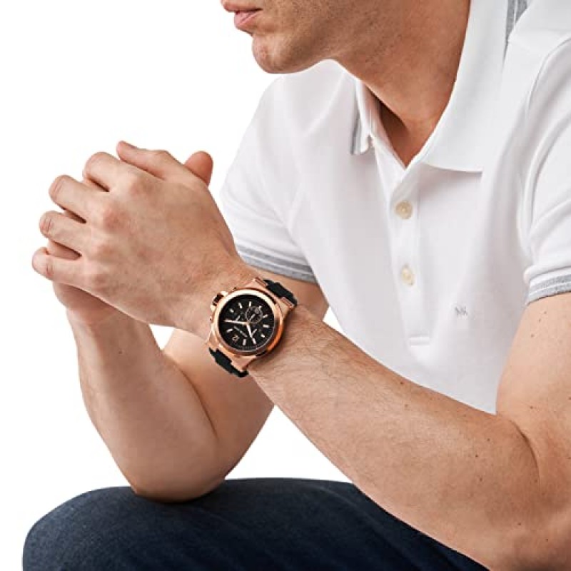 Michael Kors Dylan 남성용 시계, 스틸 또는 실리콘 밴드가 있는 남성용 스테인리스 스틸 크로노그래프 시계
