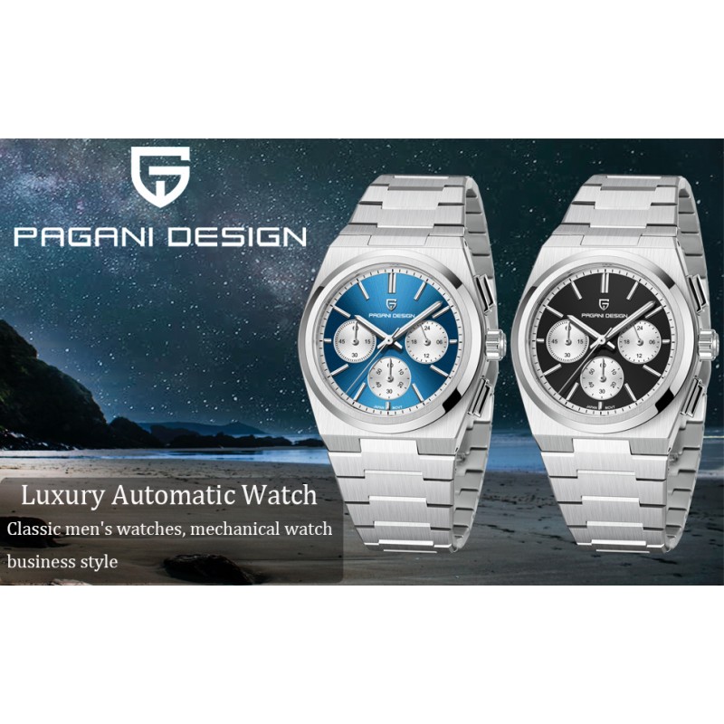 Pagani Design 남성용 시계 다기능 석영 아날로그 크로노 그래프 날짜 시계 일본 VK63 무브먼트 100M 방수 축광 비즈니스 Stianless Steel Daytona 남성용 시계