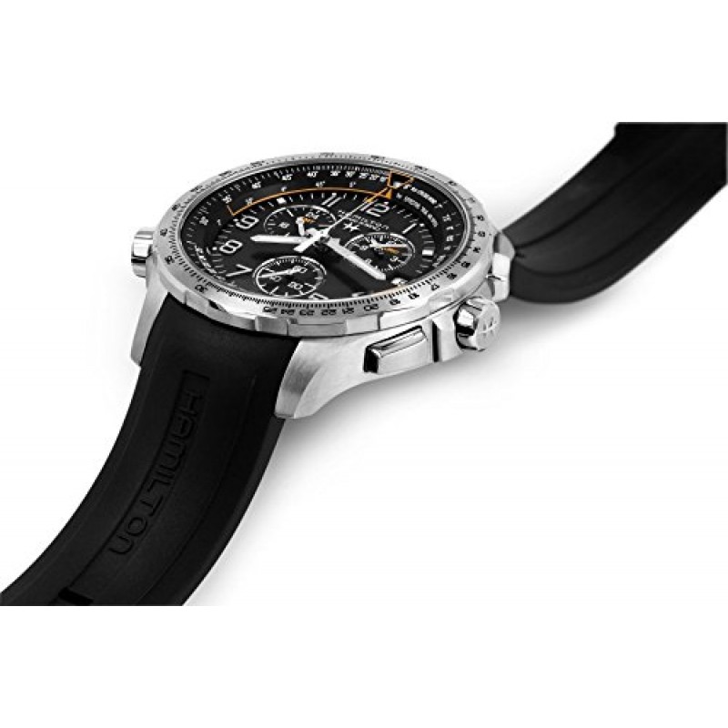 해밀턴 시계 남성용 카키 에비에이션 X-Wind GMT 크로노그래프 쿼츠 시계 | 스위스 메이드 | 46mm 스테인레스 스틸 케이스 | 블랙 다이얼 아날로그 시계 | 사파이어 크리스탈, 블랙 러버 스트랩(모델: H77912335)