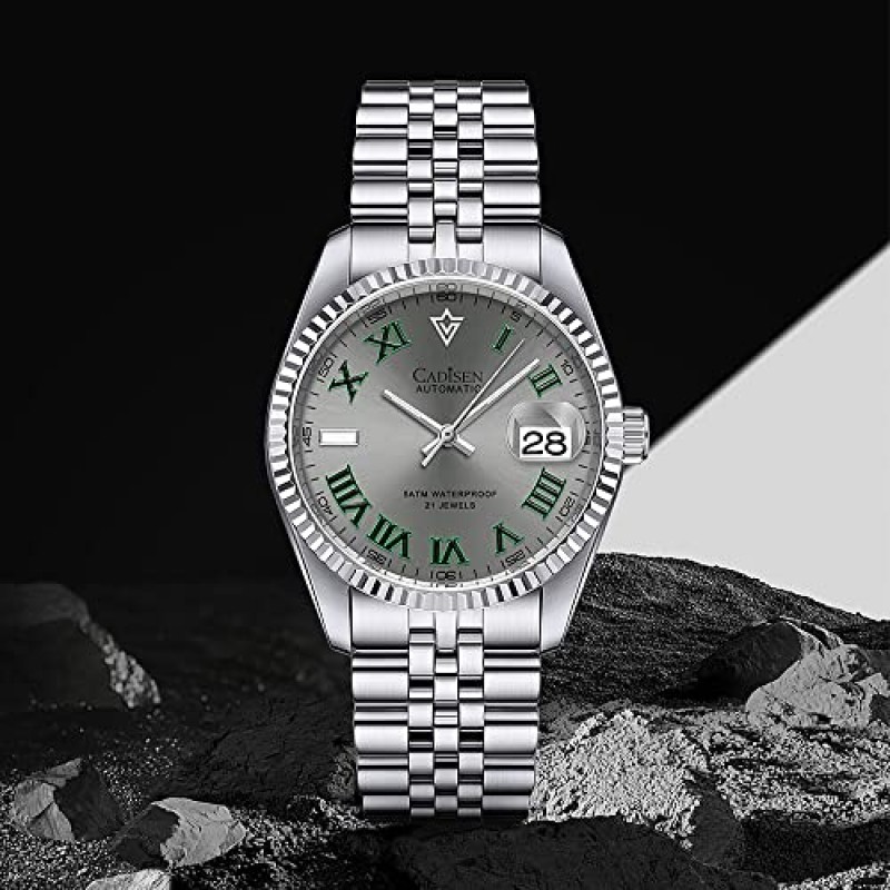 CADISEN 38MM 남성용 자동 기계식 시계 럭셔리 AR 사파이어 방수 스테인레스 스틸 MIYOTA 8215 Reloj Hombre