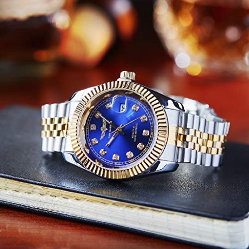ROAD WARRIOR 남성용 시계 Reloj para Hombre 금 시계 럭셔리 아날로그 석영, 달력 표시 스테인레스 스틸 밴드 Datejust 요일 날짜가 포함된 사파이어 크리스탈.