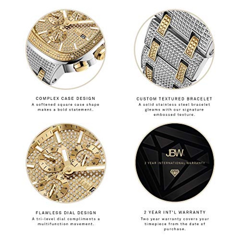 JBW 럭셔리 남성용 하이스트 J6380 0.20 ctw 20 다이아몬드 손목시계, 스테인리스 스틸 팔찌, 47.5mm