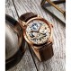 Stuhrling Original Mens 자동 자동 바람 럭셔리 드레스 스켈레톤 듀얼 타임 골드 톤 손목 시계 22 보석 47 mm 스테인레스 스틸 케이스
