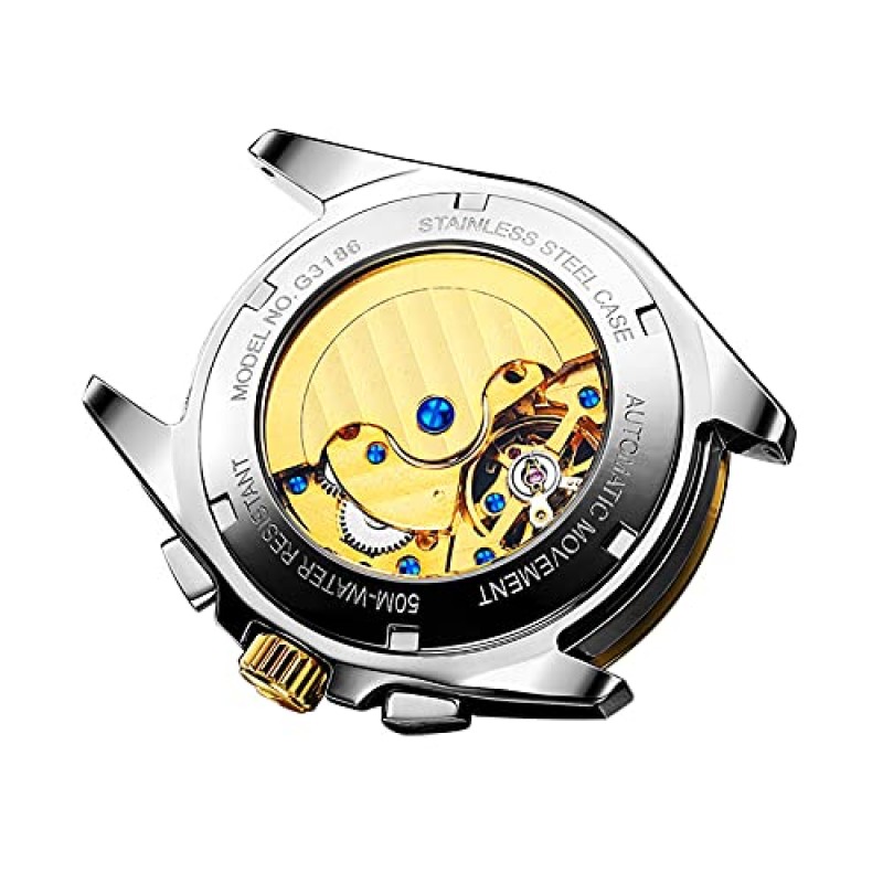 OUPINKE 남성용 시계 자동 44mm 빅 다이얼 텅스텐 스틸 스트랩 날짜 방수 럭셔리 사파이어 크리스탈
