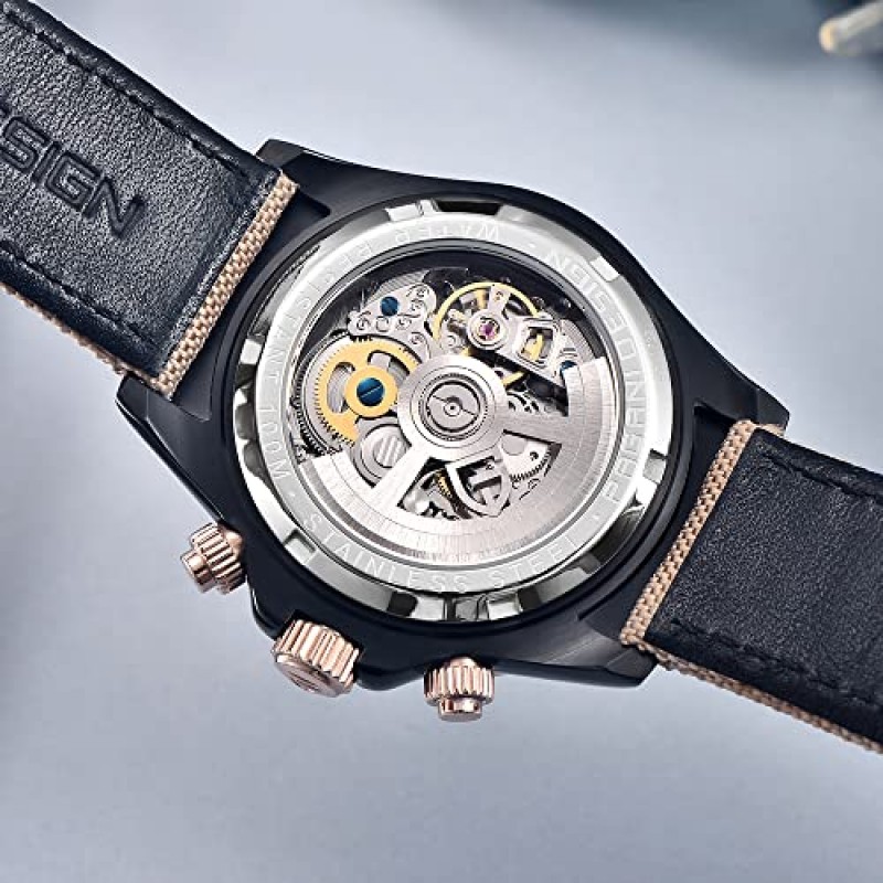 Pagani Design 럭셔리 남성용 자동 기계식 시계 40mm 합성 사파이어 레인보우 베젤 크리스탈 다이아몬드 가죽 나일론 스트랩 방수 스포츠 손목 시계