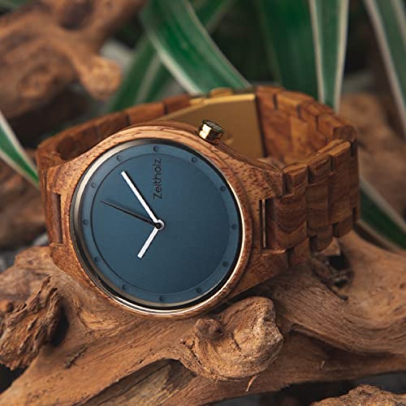 남성용 Zeitholz 목재 시계, 나무 시계, 선물, 아날로그 시계, Stolpen 컬렉션 42mm, 일본 석영 무브먼트를 사용한 100% 천연.