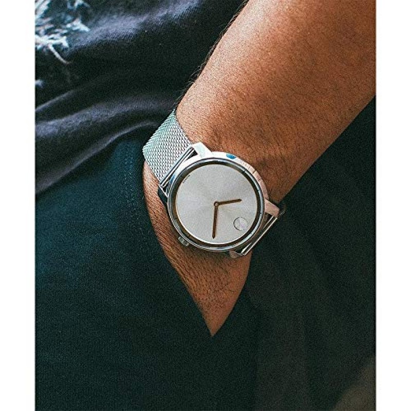 Movado 남성용 대담한 얇은 스테인리스 스틸 시계(프린티드 인덱스 다이얼 포함), 실버(모델 3600260)