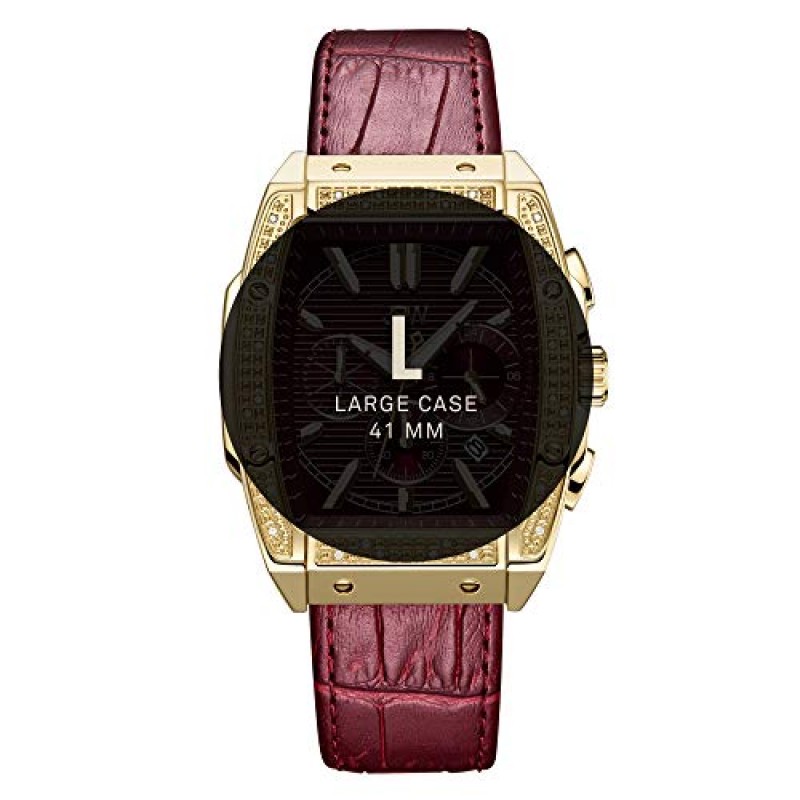 JBW 럭셔리 남성용 Echelon J6379 0.28 ctw 28 다이아몬드 손목시계, 정품 악어 가죽 팔찌, 41mm