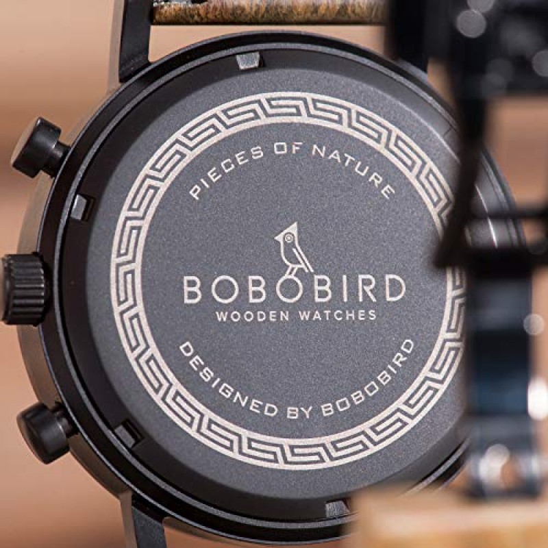 BOBO BIRD Mens 클래식 나무 시계 럭셔리 석영 손목 시계 비즈니스 스테인레스 스틸 크로노 그래프 시계 날짜 표시