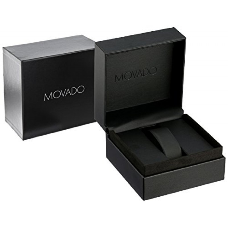 Movado 남성용 0606502 박물관 스테인리스 스틸 시계 및 블랙 가죽 밴드