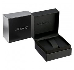 Movado 남성용 0606502 박물관 스테인리스 스틸 시계 및 블랙 가죽 밴드