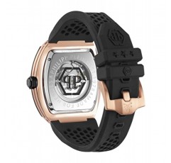 Philipp Plein $keleton 컬렉션 투톤 케이스와 그레이 다이얼이 특징인 블랙 스트랩이 있는 럭셔리 남성용 시계 시계