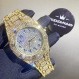 ICEDIAMOND 전체 CZ 시뮬레이션 다이아몬드 참 석영 손목 시계, 분리 가능한 스트랩 밴드가 있는 밝은 지르콘 스톤 43MM 캘린더 다이얼, 남성용 힙합 트렌드 쥬얼리
