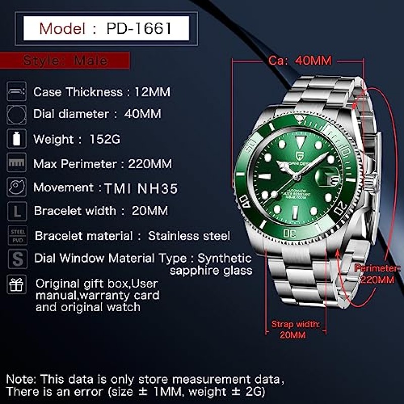 CEYADG Pagani 디자인 남성용 시계 일본 자동 기계식 40mm 스포츠 방수 스테인레스 스틸 사파이어 손목 시계