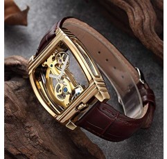 MASTOP Mens Luxury BusinessTransparent 자동 Steampunk 스켈레톤 자동 와인딩 기계식 가죽 드레스 손목 시계