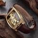 MASTOP Mens Luxury BusinessTransparent 자동 Steampunk 스켈레톤 자동 와인딩 기계식 가죽 드레스 손목 시계