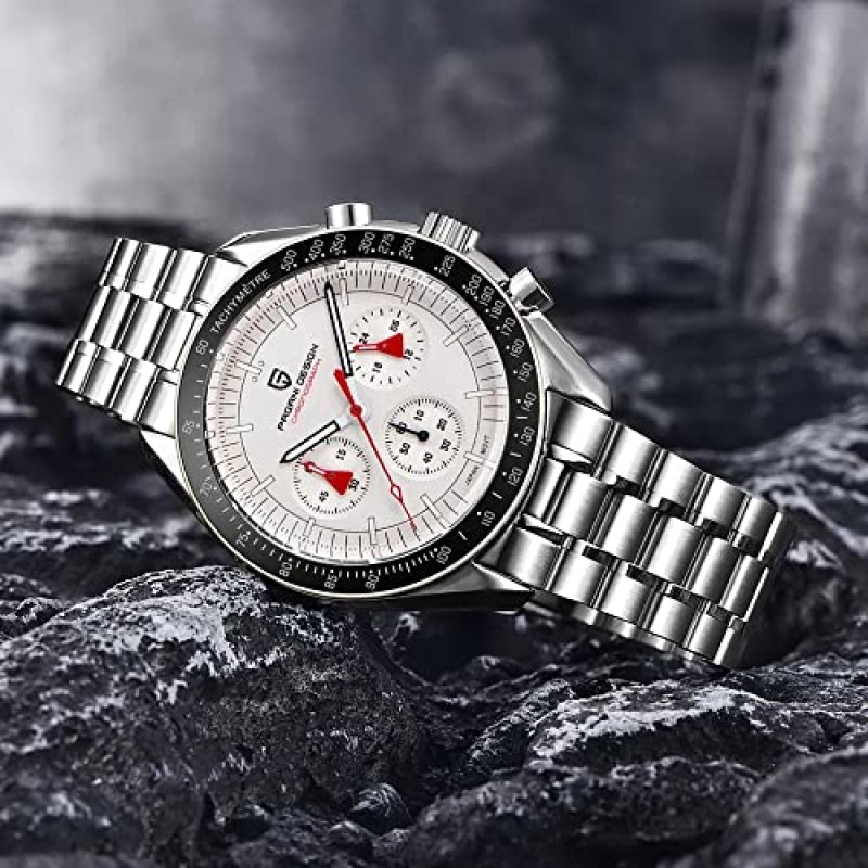 Pagani Design 1701 남성용 쿼츠 시계 캐주얼 스테인레스 스틸 다이얼 40mm 아날로그 자동 시계 100M 방수 크로노 그래프 사파이어 미러 시계