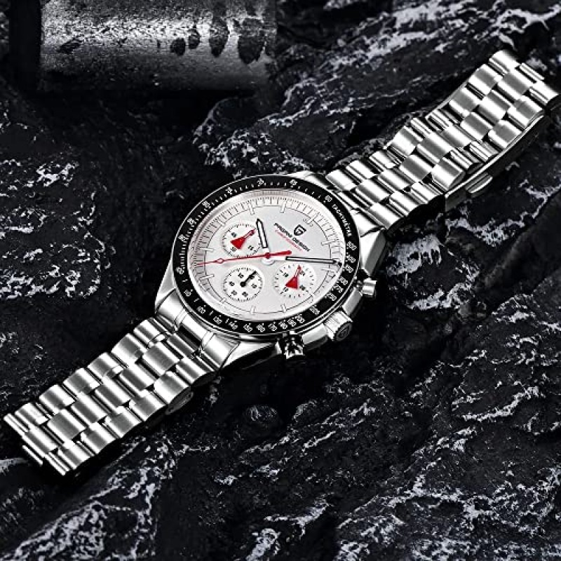 Pagani Design 1701 남성용 쿼츠 시계 캐주얼 스테인레스 스틸 다이얼 40mm 아날로그 자동 시계 100M 방수 크로노 그래프 사파이어 미러 시계