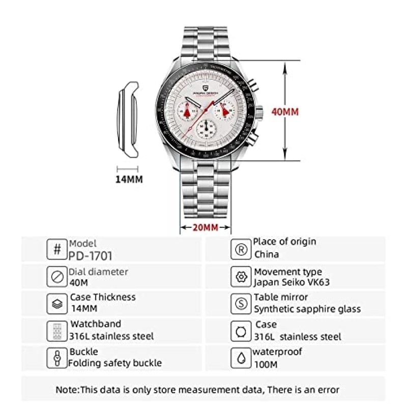Pagani Design 1701 남성용 쿼츠 시계 캐주얼 스테인레스 스틸 다이얼 40mm 아날로그 자동 시계 100M 방수 크로노 그래프 사파이어 미러 시계