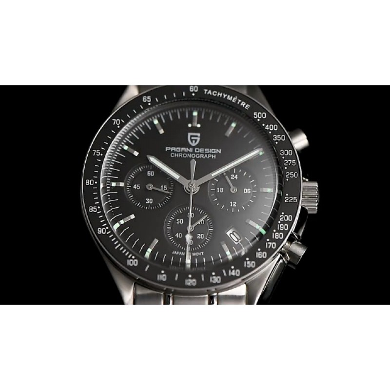 Pagani Design 1701 남성용 쿼츠 시계 캐주얼 스테인레스 스틸 다이얼 40mm 아날로그 자동 시계 100M 방수 크로노 그래프 사파이어 미러 시계