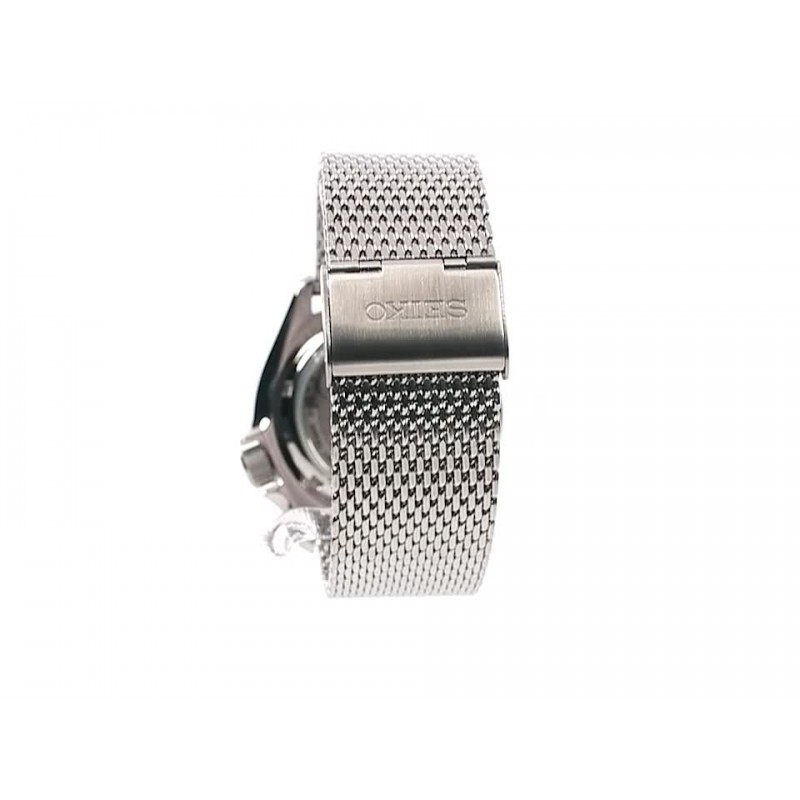남성용 SEIKO SRPD73 시계 - 5가지 스포츠 - 수동 와인딩 무브먼트를 갖춘 오토매틱, 블랙 베젤이 있는 블랙 다이얼, 스테인리스 스틸 케이스 및 메쉬 팔찌, 100m 방수 및 요일/날짜 표시