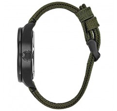 Citizen 남성용 스포츠 캐주얼 Garrison 3-핸드 에코드라이브 Cordura® 스트랩 시계, ​​아랍어 마커, 블랙 이온 도금, 12/24시간 시간, 야광 시계 바늘 및 마커, 현장 시계