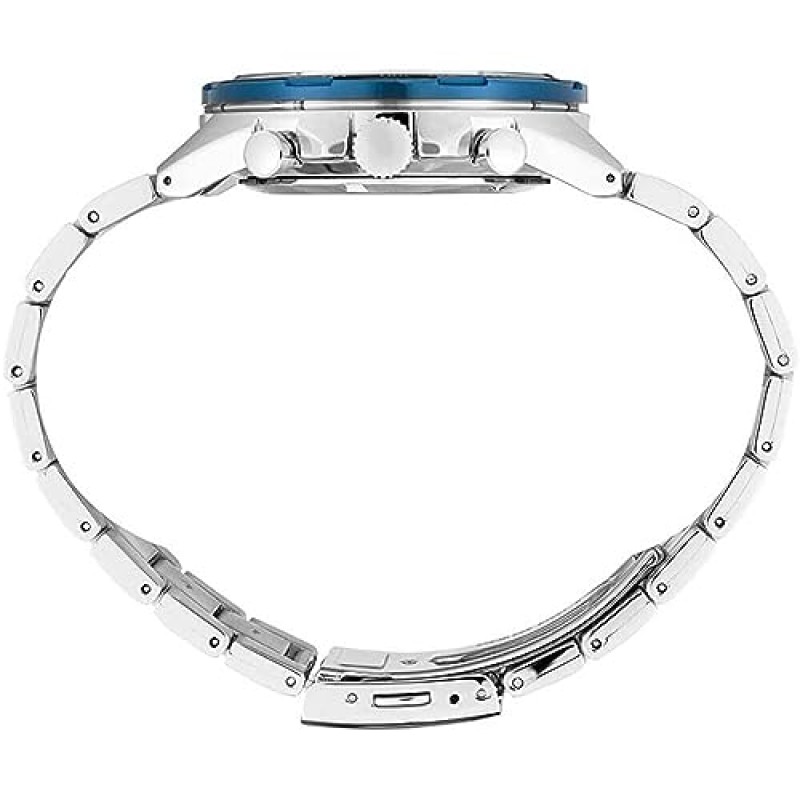 SEIKO SSB345 남성용 시계 - 에센셜 컬렉션 - 쿼츠 크로노그래프, 타키미터 베젤, 블루 이온 마감, 날짜 달력, 스테인리스 스틸 케이스 및 팔찌, 100m 방수 포함